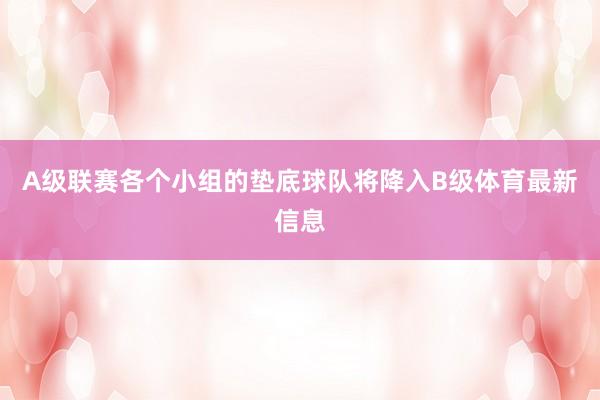 A级联赛各个小组的垫底球队将降入B级体育最新信息
