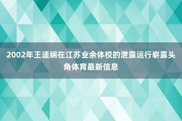 2002年王适娴在江苏业余体校的泄露运行崭露头角体育最新信息