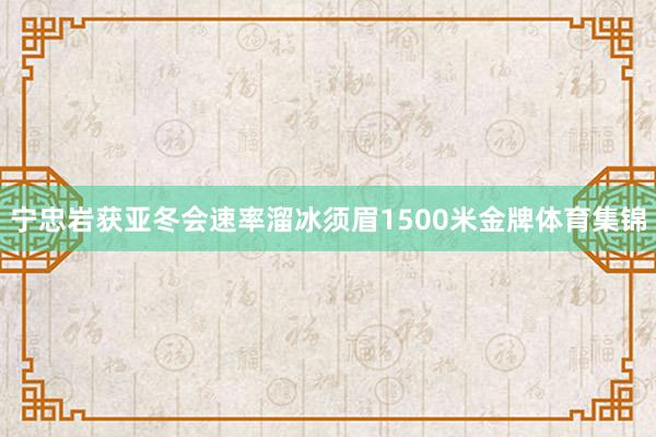 宁忠岩获亚冬会速率溜冰须眉1500米金牌体育集锦